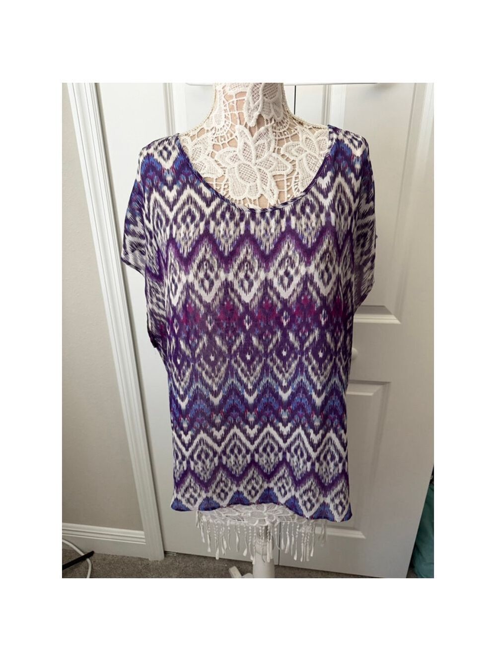 TORRID Plus Size 2X Purple White Ikat Tunic Top